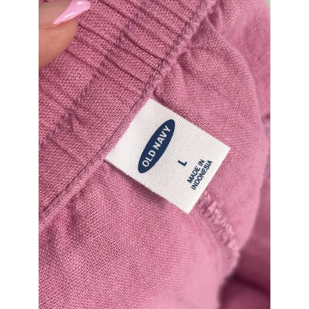 Old Navy Linen Blend Shorts Pink Elastic Waist Drawstring‎ Casual Beach Lounge L